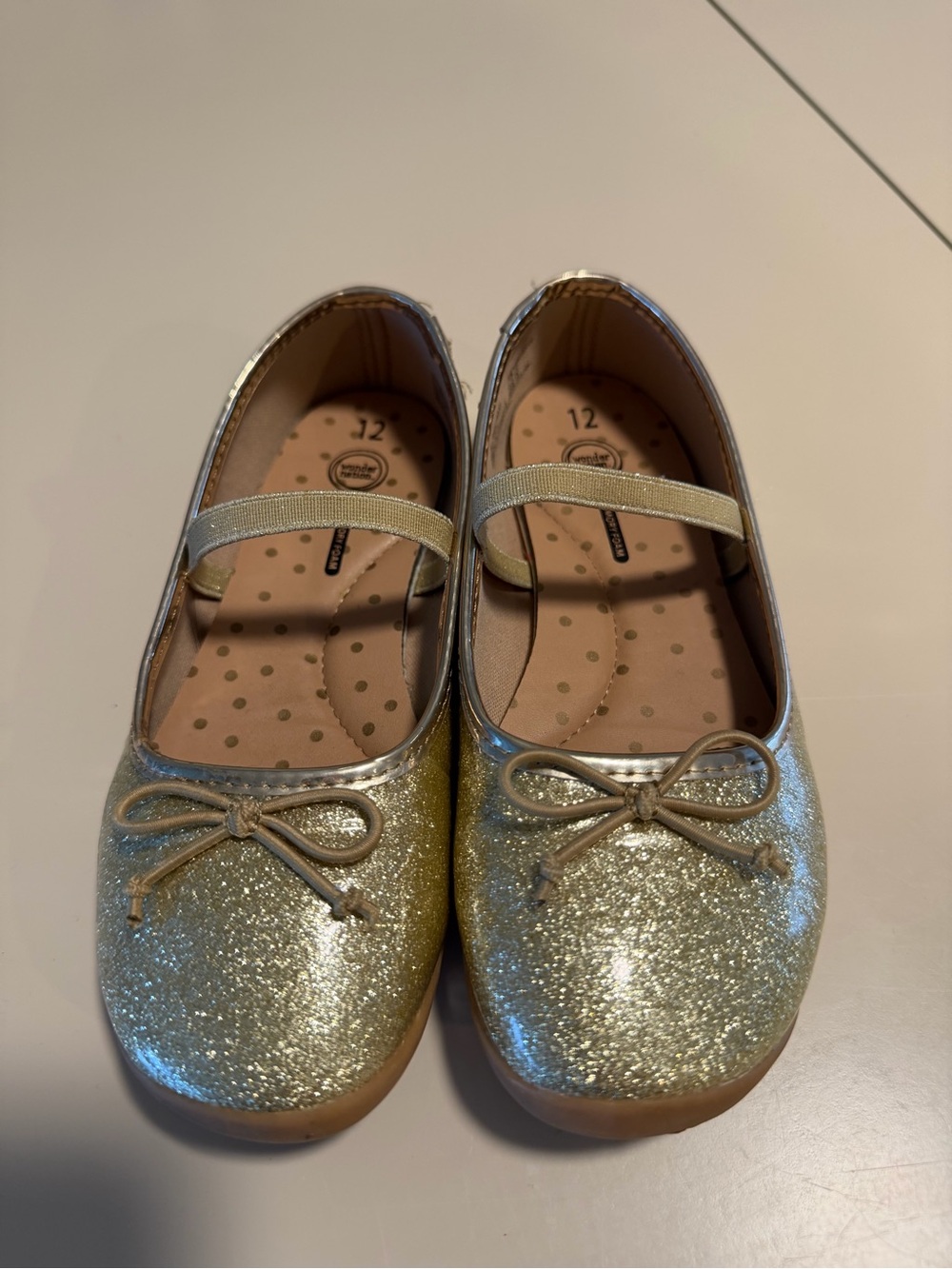 Kids Girls Sparkly Gold Glitter Dress Shoes Flats Size 12 Wonder Nation